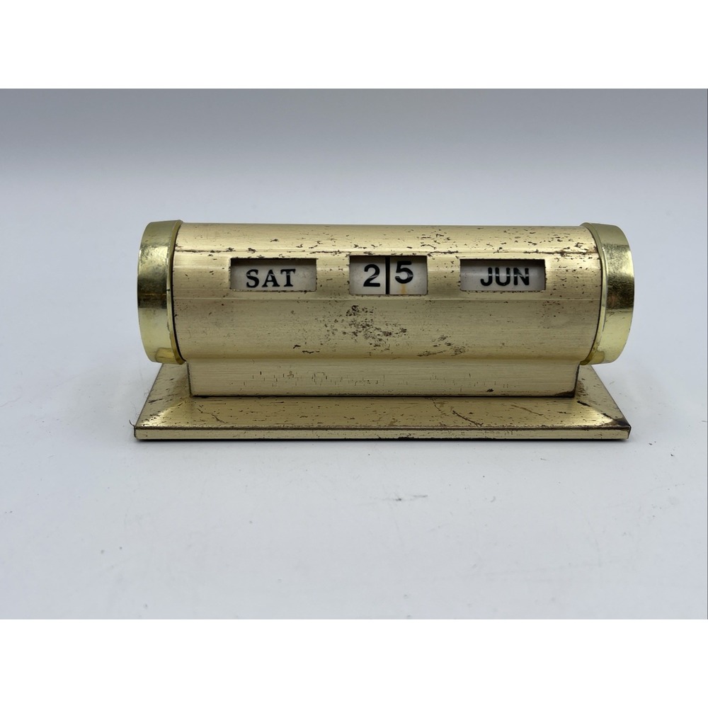 Park Sherman perpetual desk calendar vintage quad-barrel gold tone clean working